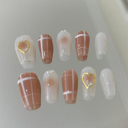 Caramel Plaid Romance - Nail Wave